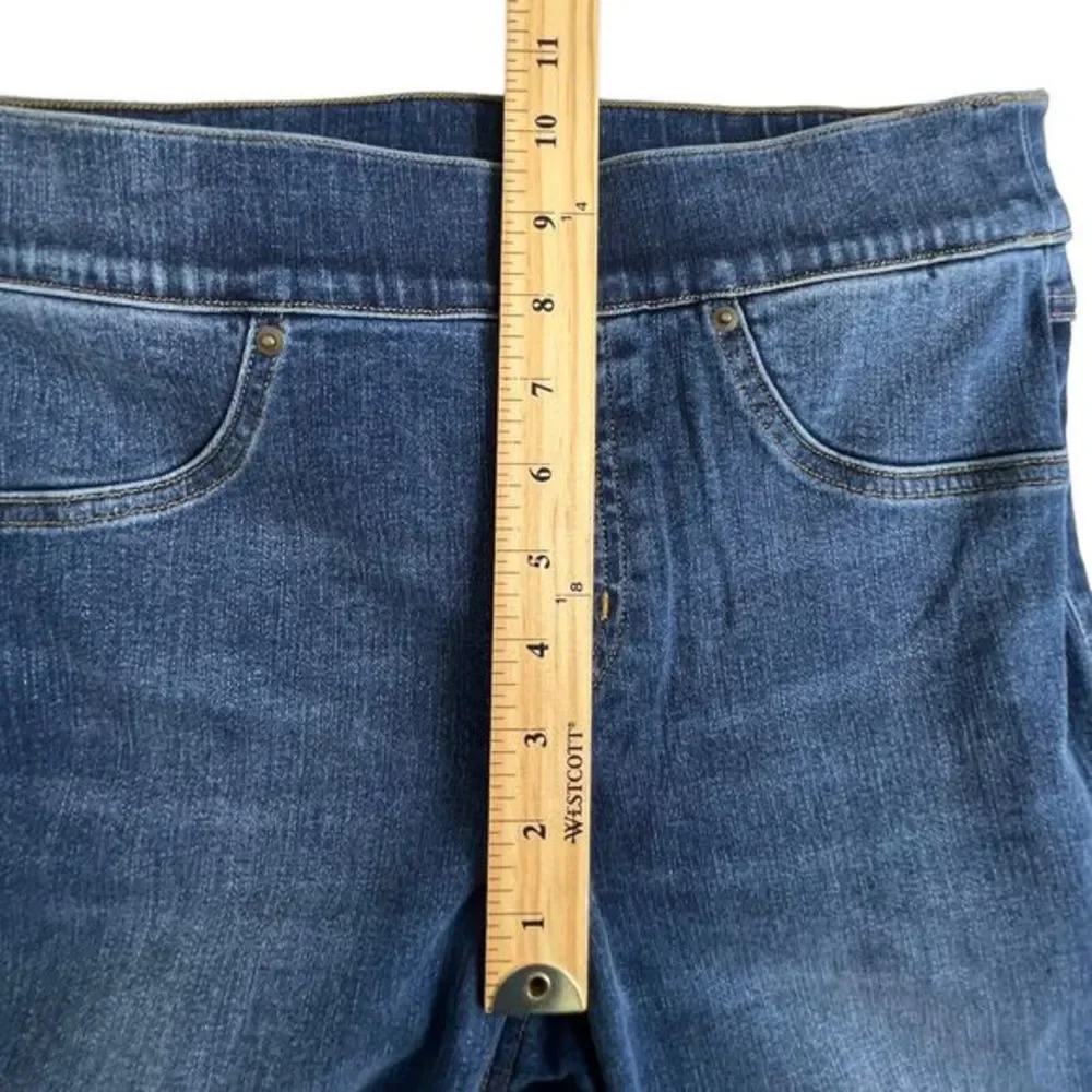 Spanx Womens Dark Wash Mid Rise Elastic Waist Pull on Raw Hem Skinny Jeans Small